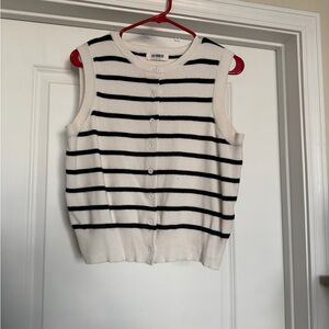 Classic Black and White Striped Button-Up Sweater Vest